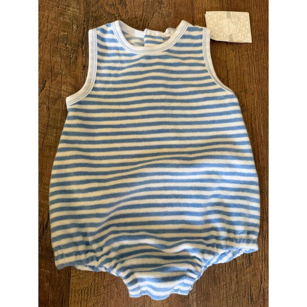 Kissy Kissy Cabana Terry Bubble Romper Baby 6-9mo Blue Striped Pima Cotton